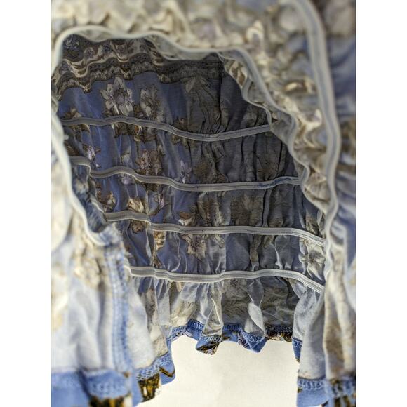 Lascana Floral Fitted Blouse XS Blue Green Smocked Button Up Long Sleeve Ruffled - Picture 3 of 8